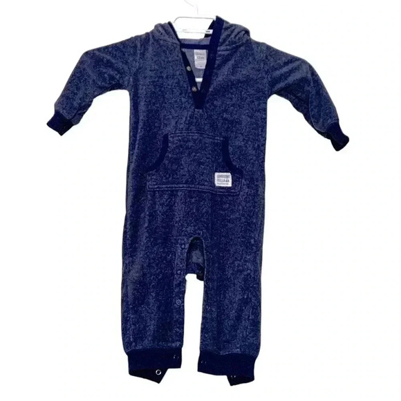 Carters soft fleece sleeper w hood (with ears), snap legs, kitty cat on the back - Picture 1 of 8